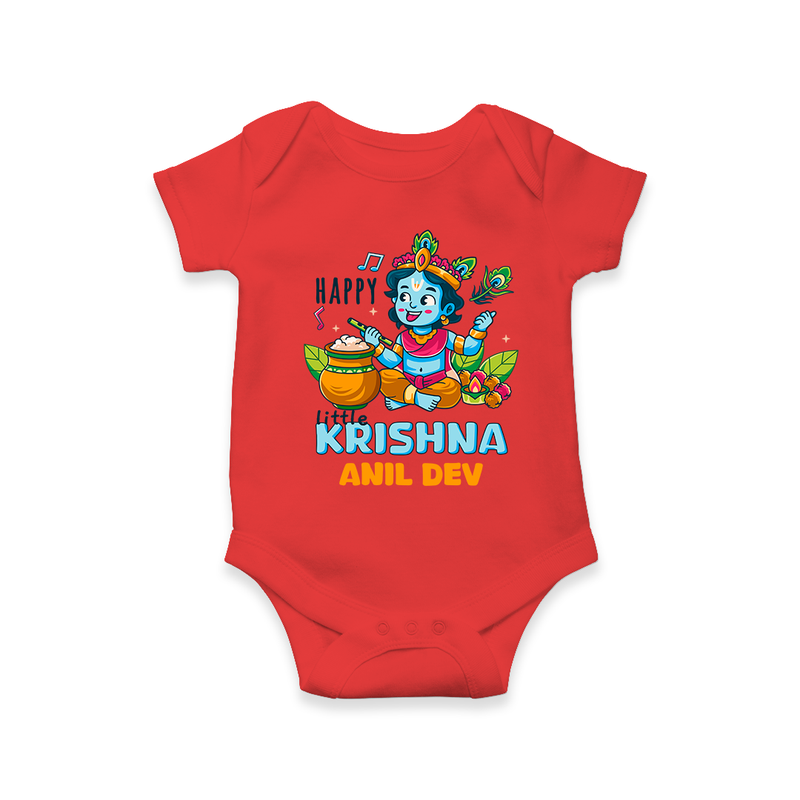 Happy Little Krishna - Customised Romper for kids - RED - 0 - 3 Months Old (Chest 16")