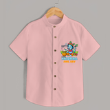 Happy Little Krishna - Customised Shirt for kids - PEACH - 0 - 6 Months Old (Chest 23")