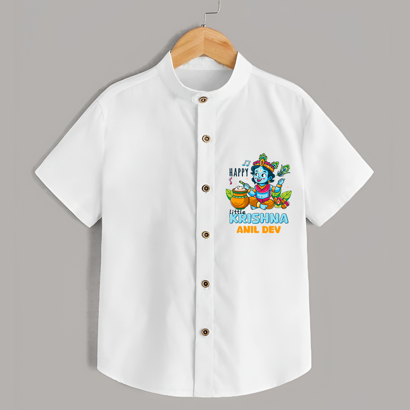 Happy Little Krishna - Customised Shirt for kids - WHITE - 0 - 6 Months Old (Chest 23")