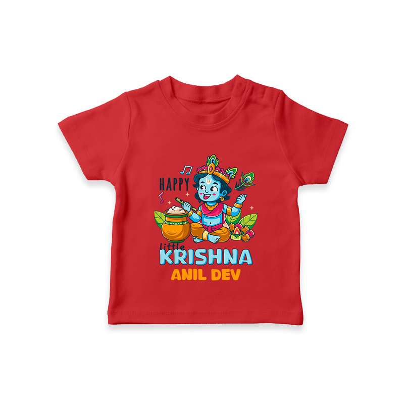 Happy Little Krishna - Customised TShirt for kids - RED - 0-5 Months Old (Chest 17")