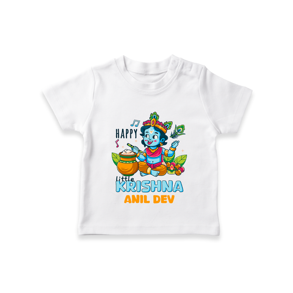 Happy Little Krishna - Customised TShirt for kids - WHITE - 0-5 Months Old (Chest 17")