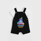 Blessed by Krishna - Customised Dungaree for kids - BLACK - 0 - 5 Months Old (Chest 18")