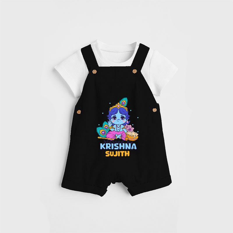 Blessed by Krishna - Customised Dungaree for kids - BLACK - 0 - 5 Months Old (Chest 18")