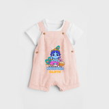 Blessed by Krishna - Customised Dungaree for kids - PEACH - 0 - 5 Months Old (Chest 18")