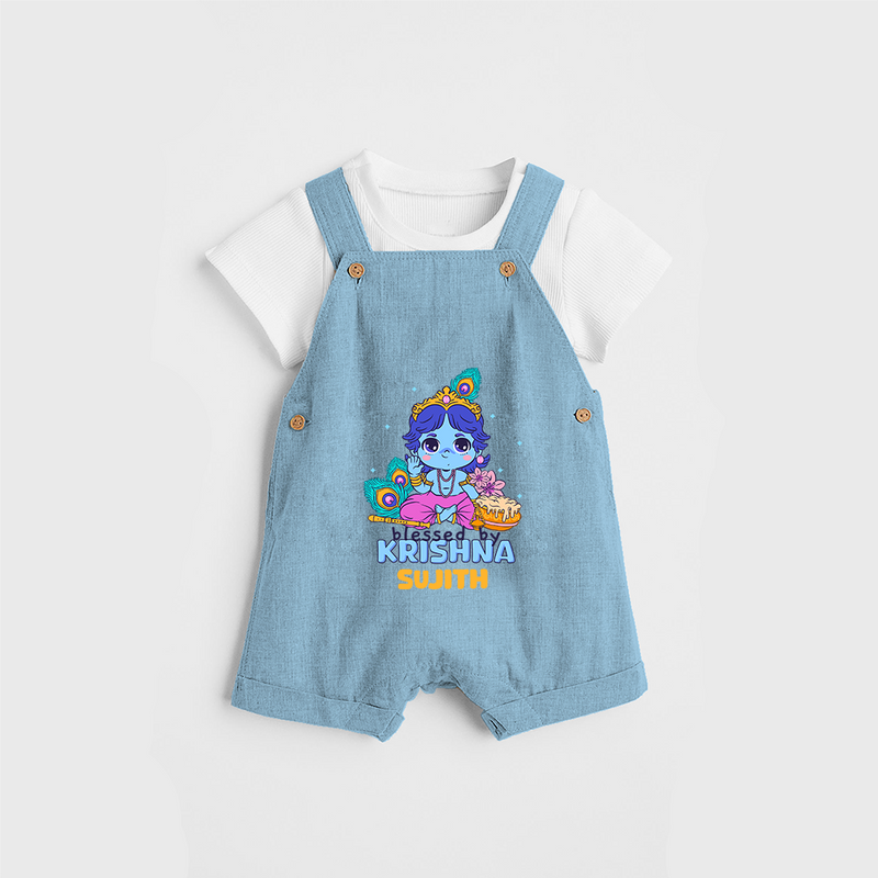 Blessed by Krishna - Customised Dungaree for kids - SKY BLUE - 0 - 5 Months Old (Chest 18")