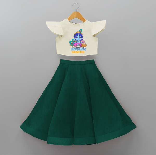 Blessed by Krishna - Customised Crop Top and Skirt - BOTTLE GREEN - 6 -9 Months Old (Chest 20") (Frock Waist 20")