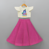 Blessed by Krishna - Customised Crop Top and Skirt - FUSCHIA - 6 -9 Months Old (Chest 20") (Frock Waist 20")