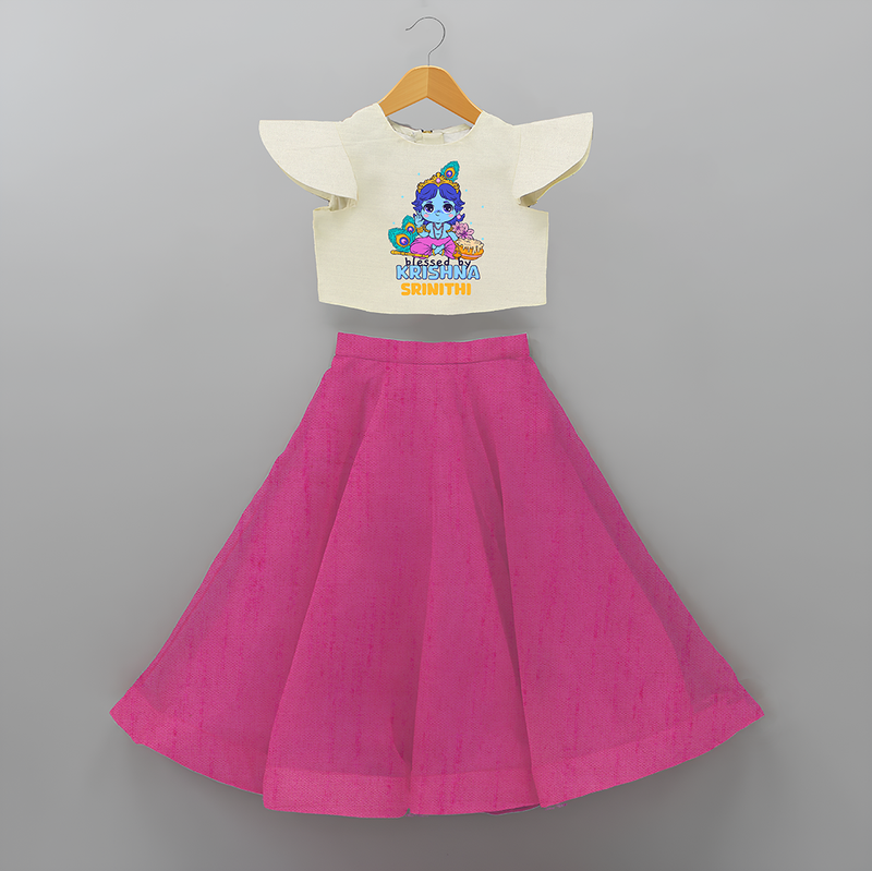 Blessed by Krishna - Customised Crop Top and Skirt - FUSCHIA - 6 -9 Months Old (Chest 20") (Frock Waist 20")