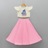 Blessed by Krishna - Customised Crop Top and Skirt - PINK - 6 -9 Months Old (Chest 20") (Frock Waist 20")