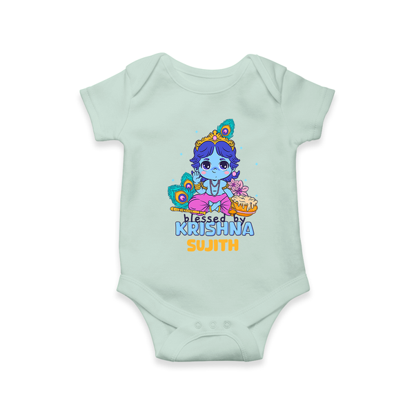 Blessed by Krishna - Customised Romper for kids - MINT GREEN - 0 - 3 Months Old (Chest 16")