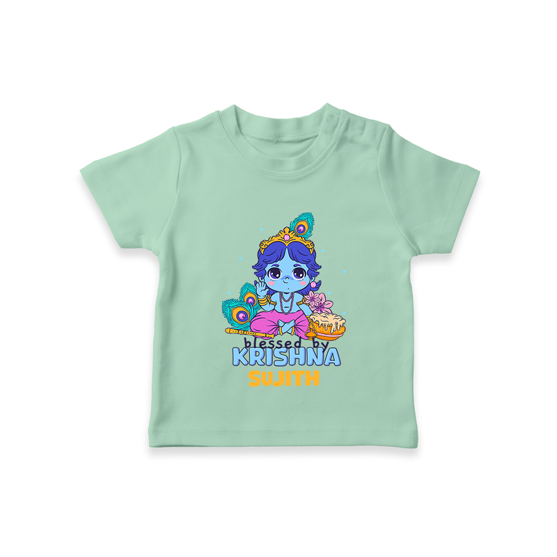 Blessed by Krishna - Customised TShirt for kids - MINT GREEN - 0-5 Months Old (Chest 17")