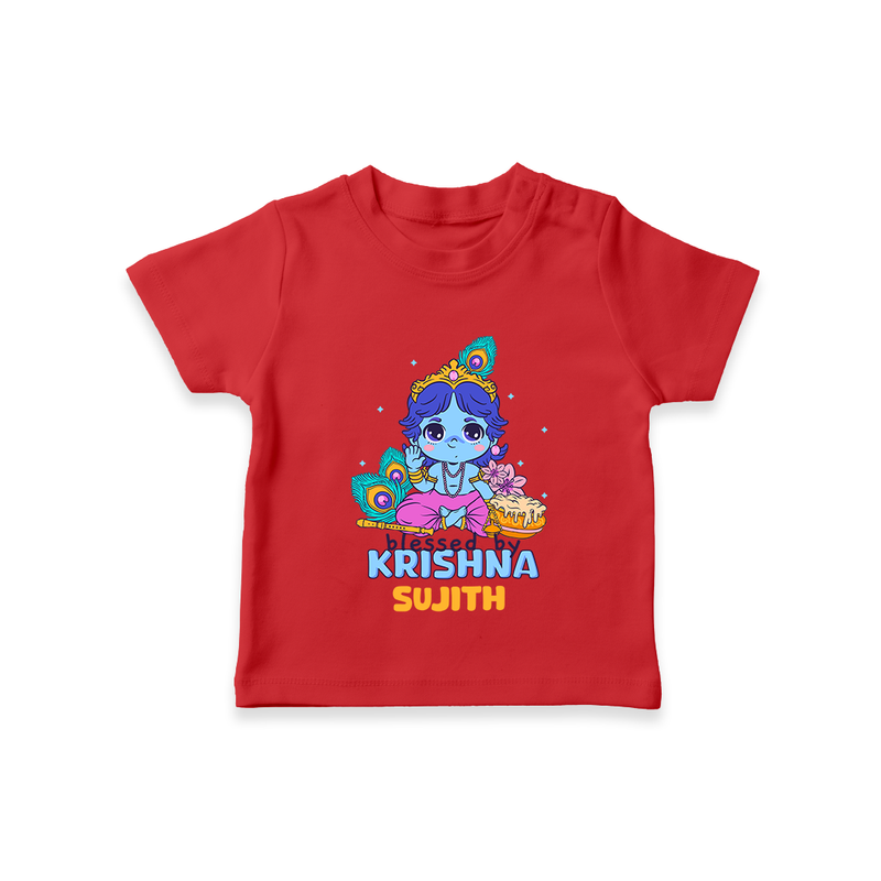 Blessed by Krishna - Customised TShirt for kids - RED - 0-5 Months Old (Chest 17")