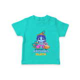 Blessed by Krishna - Customised TShirt for kids - TEAL - 0-5 Months Old (Chest 17")