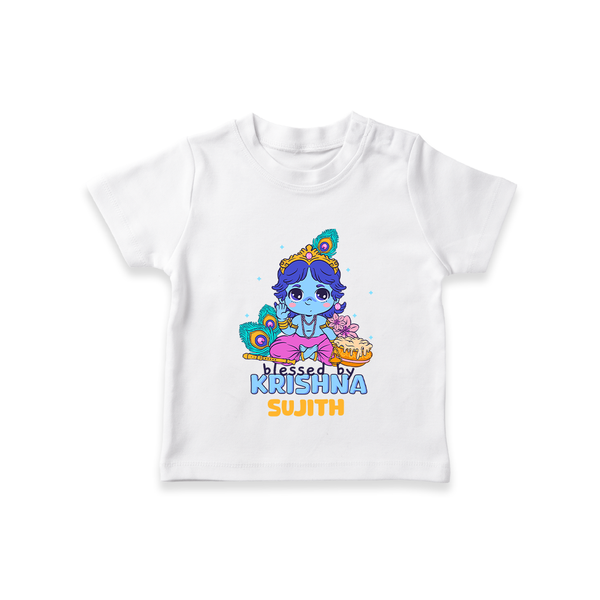 Blessed by Krishna - Customised TShirt for kids - WHITE - 0-5 Months Old (Chest 17")