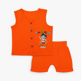 Butter Thief Cute Little Krishna - Customised Jabla set for kids - TANGERINE - 0 - 3 Months Old (Chest 9.8")