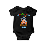 Butter Thief Cute Little Krishna - Customised Romper for kids - BLACK - 0 - 3 Months Old (Chest 16")