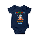 Butter Thief Cute Little Krishna - Customised Romper for kids - NAVY BLUE - 0 - 3 Months Old (Chest 16")