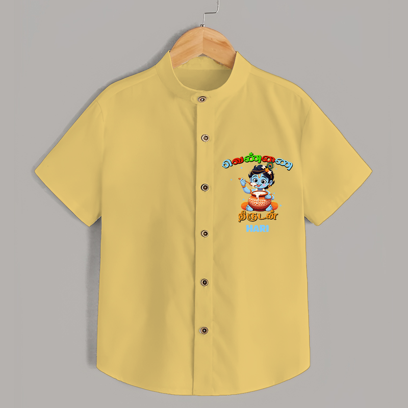 Butter Thief Cute Little Krishna - Customised Shirt for kids - YELLOW - 0 - 6 Months Old (Chest 23")