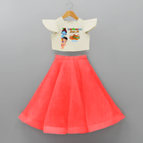 Butter Thief - Little Krishna with Friends Customised Crop Top and Skirt - RED - 6 -9 Months Old (Chest 20") (Frock Waist 20")