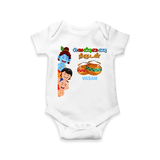 Butter Thief - Little Krishna with Friends Customised Romper for kids - WHITE - 0 - 3 Months Old (Chest 16")