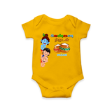 Butter Thief - Little Krishna with Friends Customised Romper for kids - YELLOW - 0 - 3 Months Old (Chest 16")