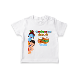 Butter Thief - Little Krishna with Friends Customised TShirt for kids - WHITE - 0-5 Months Old (Chest 17")