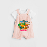 Happy Krishna Jayanthi -  Customised Dungaree for kids - PEACH - 0 - 5 Months Old (Chest 18")