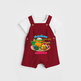 Happy Krishna Jayanthi -  Customised Dungaree for kids - RED - 0 - 5 Months Old (Chest 18")