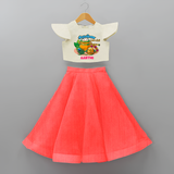 Happy Krishna Jayanthi -  Customised Crop Top and Skirt - RED - 6 -9 Months Old (Chest 20") (Frock Waist 20")