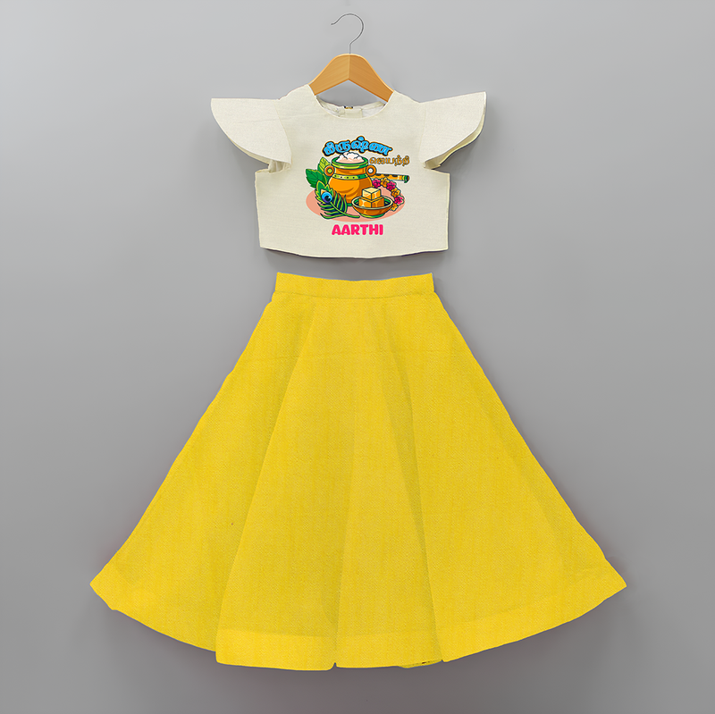 Happy Krishna Jayanthi -  Customised Crop Top and Skirt - YELLOW - 6 -9 Months Old (Chest 20") (Frock Waist 20")