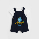 Janmashtami With Little Krishna Customised Dungaree for kids - NAVY BLUE - 0 - 5 Months Old (Chest 18")