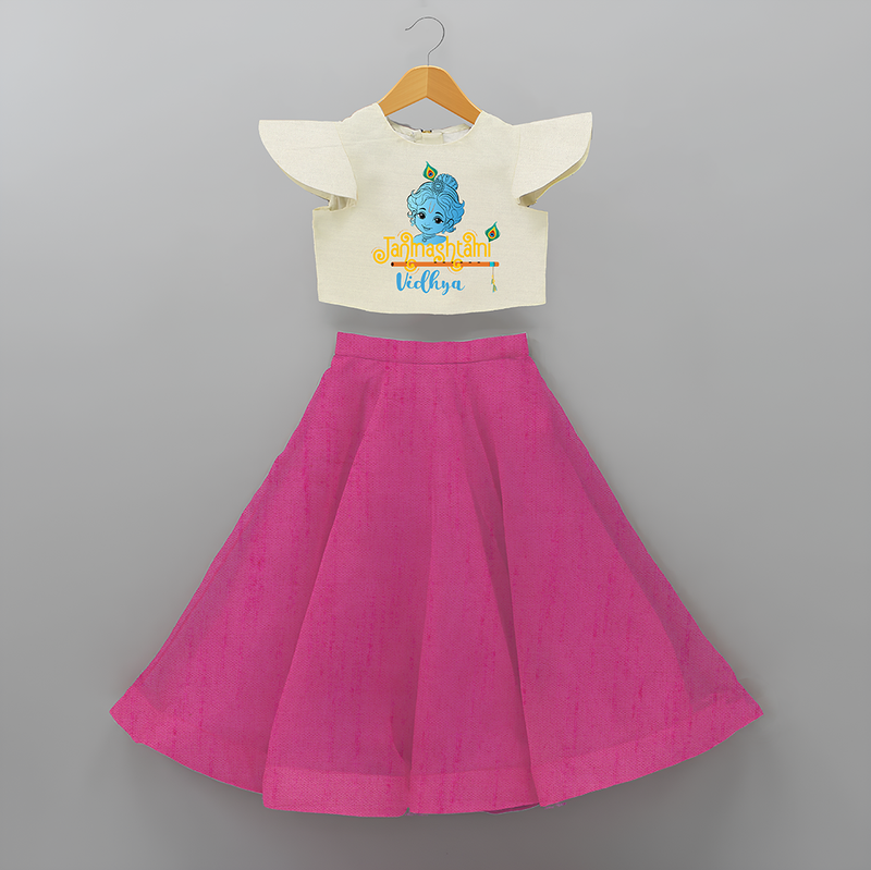 Janmashtami With Little Krishna Customised Crop Top and Skirt - FUSCHIA - 6 -9 Months Old (Chest 20") (Frock Waist 20")