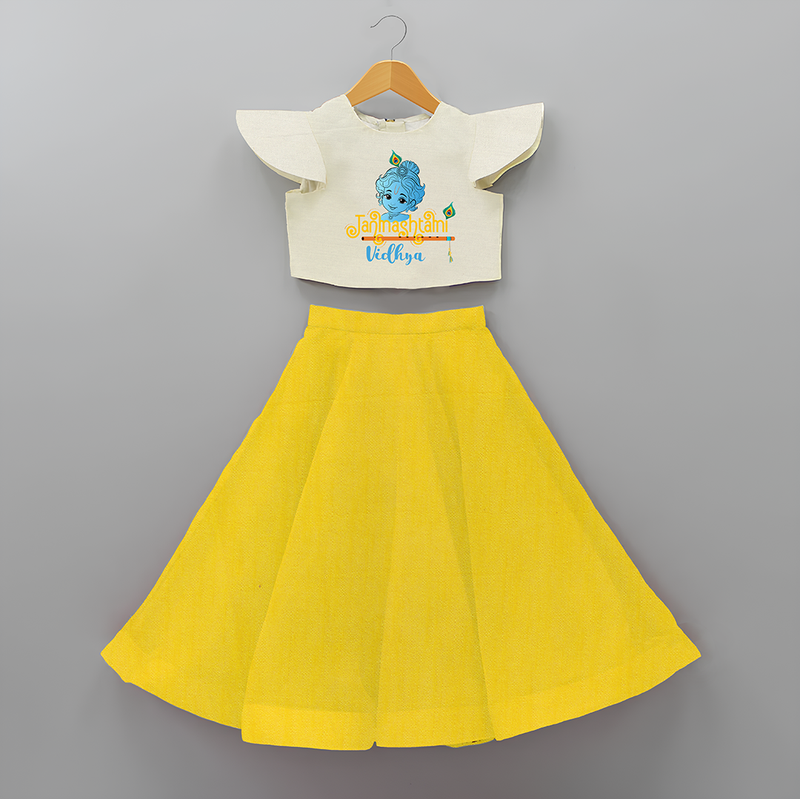 Janmashtami With Little Krishna Customised Crop Top and Skirt - YELLOW - 6 -9 Months Old (Chest 20") (Frock Waist 20")