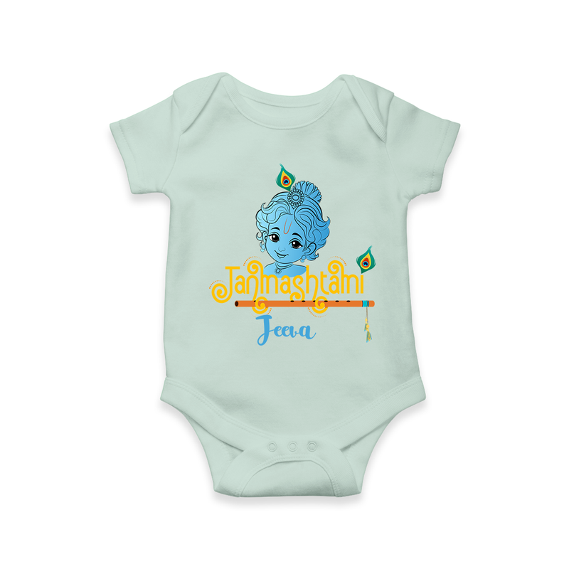 Janmashtami With Little Krishna Customised Romper for kids - MINT GREEN - 0 - 3 Months Old (Chest 16")