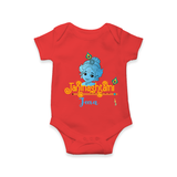 Janmashtami With Little Krishna Customised Romper for kids - RED - 0 - 3 Months Old (Chest 16")