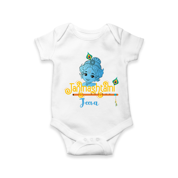 Janmashtami With Little Krishna Customised Romper for kids - WHITE - 0 - 3 Months Old (Chest 16")