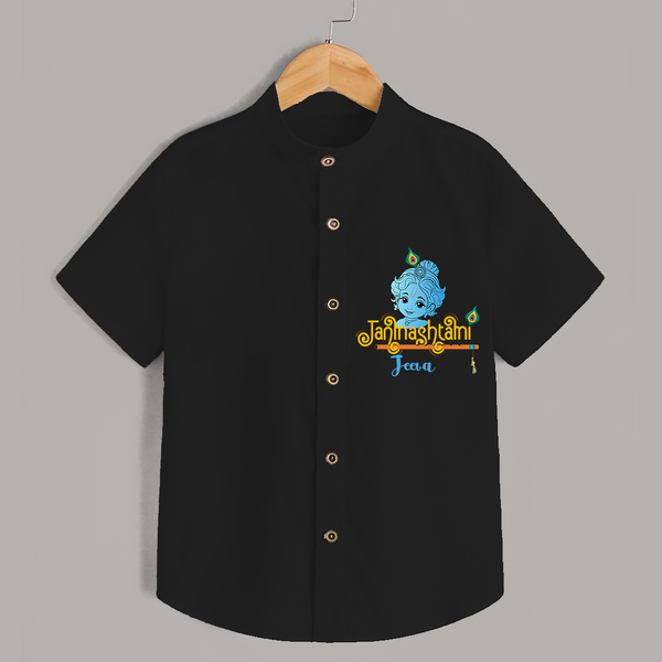 Janmashtami With Little Krishna Customised Shirt for kids - BLACK - 0 - 6 Months Old (Chest 23")