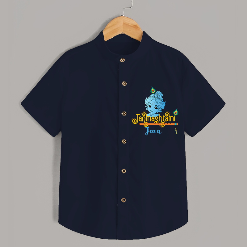 Janmashtami With Little Krishna Customised Shirt for kids - NAVY BLUE - 0 - 6 Months Old (Chest 23")