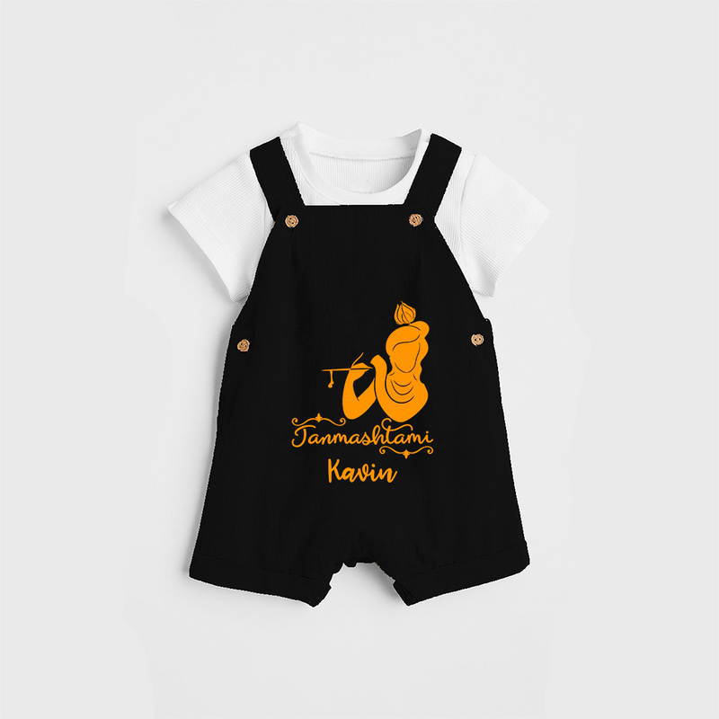 Janmashtami - Customised Dungaree for kids - BLACK - 0 - 5 Months Old (Chest 18")