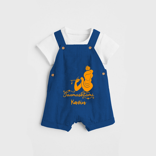 Janmashtami - Customised Dungaree for kids - COBALT BLUE - 0 - 5 Months Old (Chest 18")