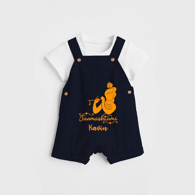 Janmashtami - Customised Dungaree for kids - NAVY BLUE - 0 - 5 Months Old (Chest 18")