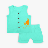 Janmashtami - Customised Jabla set for kids - AQUA GREEN - 0 - 3 Months Old (Chest 9.8")