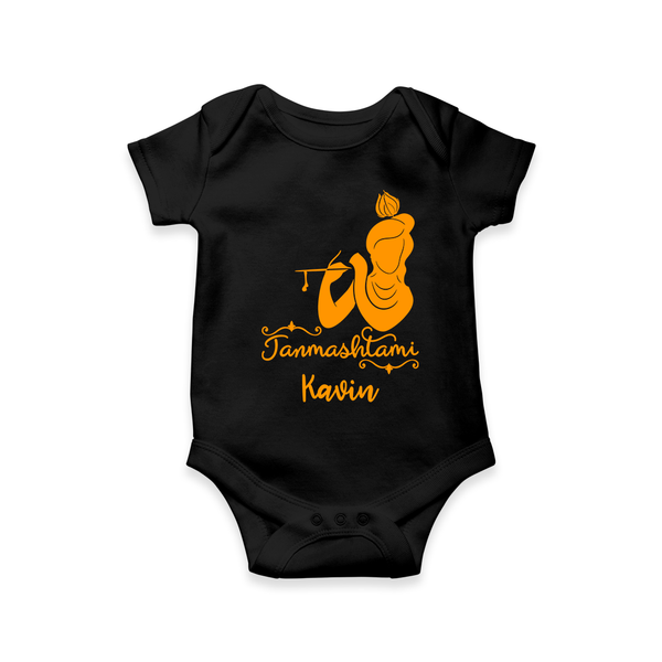 Janmashtami - Customised Romper for kids - BLACK - 0 - 3 Months Old (Chest 16")