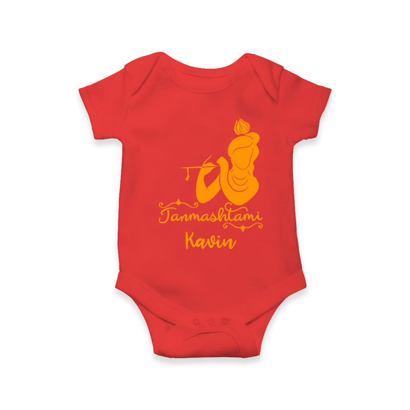 Janmashtami - Customised Romper for kids - RED - 0 - 3 Months Old (Chest 16")