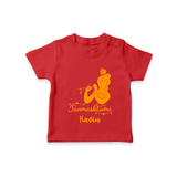 Janmashtami - Customised TShirt for kids - RED - 0-5 Months Old (Chest 17")