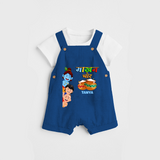 
माखन चोर Little Krishna - Customized Dungaree Set For Kids - COBALT BLUE - 0 - 5 Months Old (Chest 18")