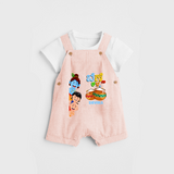 ಬೆಣ್ಣೆ ಕಳ್ಳ Little Krishna - Customized Dungaree Set For Kids - PEACH - 0 - 5 Months Old (Chest 18")