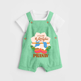 Naa Modati Krishnashtami Dungree Set | Personalized Baby Dungree Set for Krishnashtami - GREEN - 0 - 5 Months Old (Chest 18")