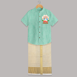 Naa Modati Krishnashtami Shirt and Dhoti | Personalized Baby Shirt and Dhoti for Krishnashtami - AQUA GREEN - 0 - 6 Months Old (Chest-23") (Dhoti length-14")