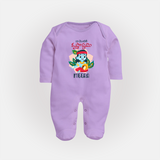 Naa Modati Krishnashtami Sleep Suit/Full Sleeve Body Suit | Custom Sleep Suit/Full Sleeve Body Suit for Your Baby's First Krishnashtami - LILAC - New Born (Chest 7.5")